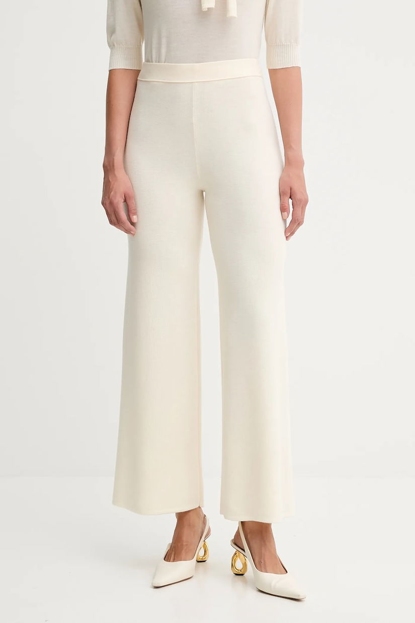 Luisa Spagnoli pantaloni de lână culoarea bej, drept, high waist, 100103
