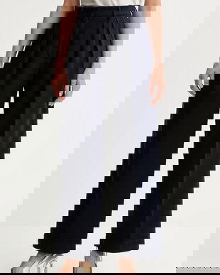 Forte Forte pantaloni de bumbac culoarea bleumarin, drept, high waist, 14036.my.pants