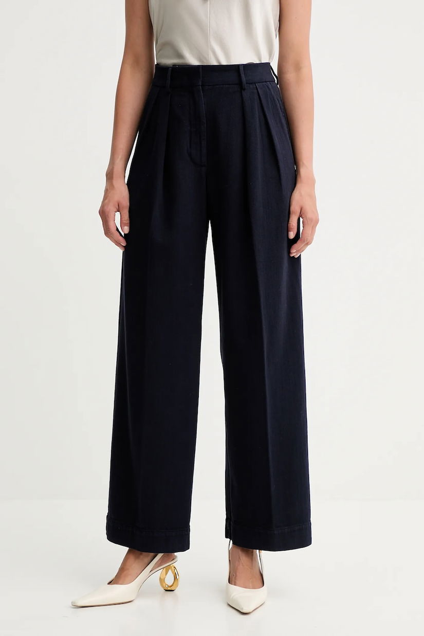 Forte Forte pantaloni de bumbac culoarea bleumarin, drept, high waist, 14036.my.pants