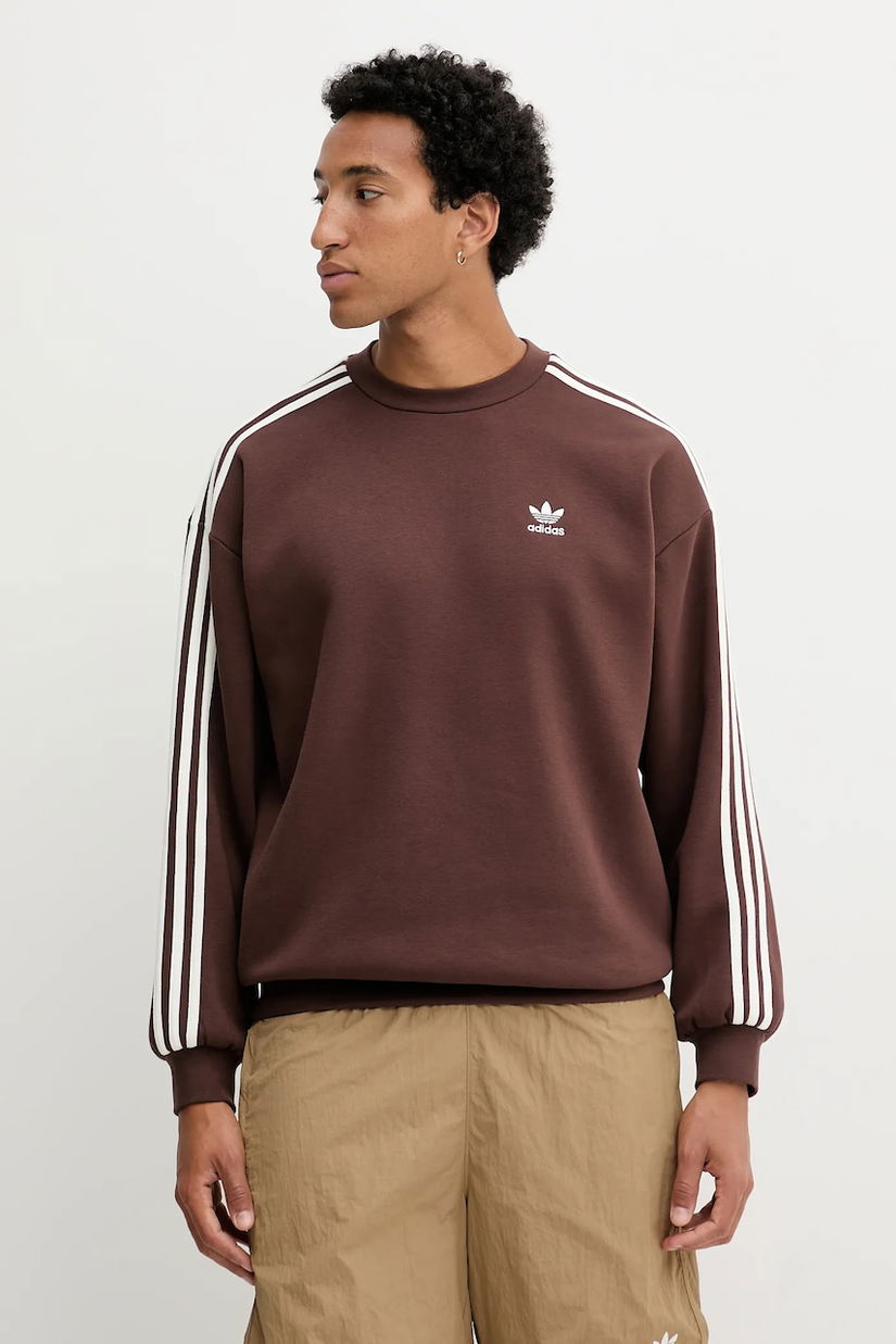 adidas Originals bluză Oversize Crew culoarea maro, cu imprimeu, KA0469