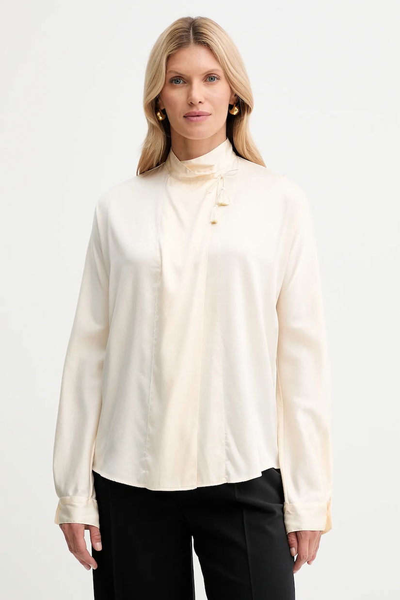 Forte Forte cămașă de mătase culoarea bej, cu un decolteu legat, relaxed, 14076.my.shirt
