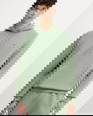 Lacoste bluză culoarea negru, cu glugă, uni, SH9623