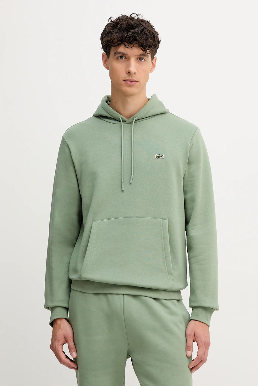 Lacoste bluză culoarea negru, cu glugă, uni, SH9623