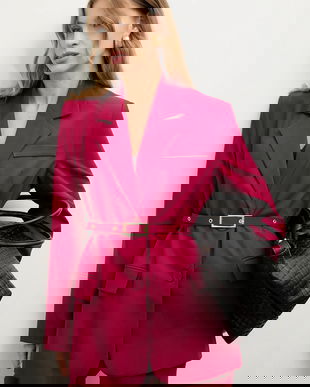 Answear Lab sacou culoarea roz, un singur rand de nasturi, neted