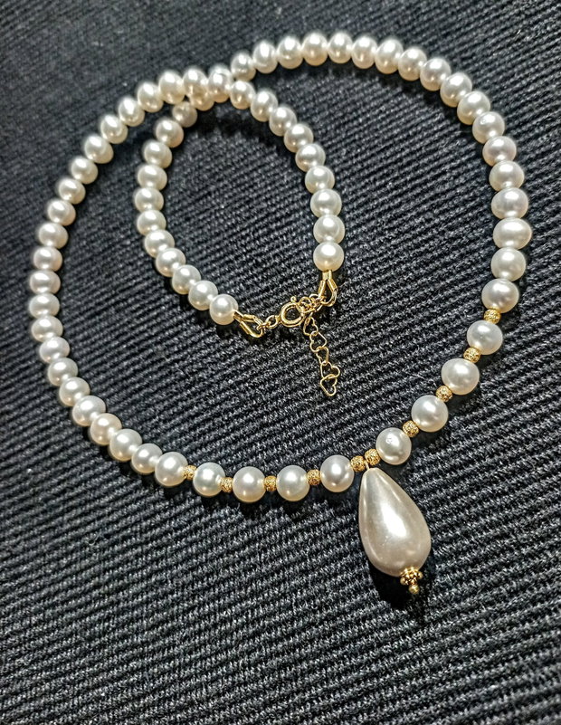 Colier vermeil perle naturale de cultura perla seashell picatura argint placat cu aur clasic victorian trendy - Transport gratuit