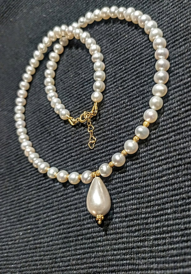 Colier vermeil perle naturale de cultura perla seashell picatura argint placat cu aur clasic victorian trendy - Transport gratuit