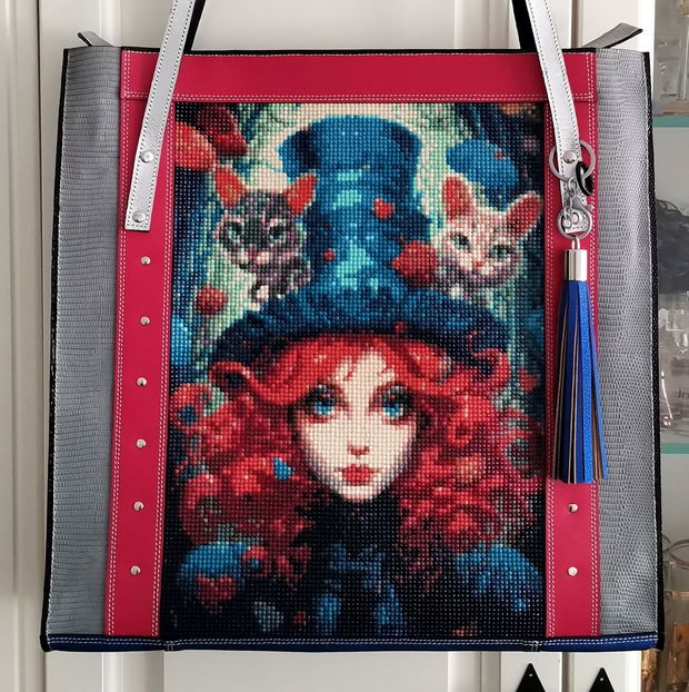 Geanta piele naturala*Tote bag*Diamond Painting*Girl in Wonderland