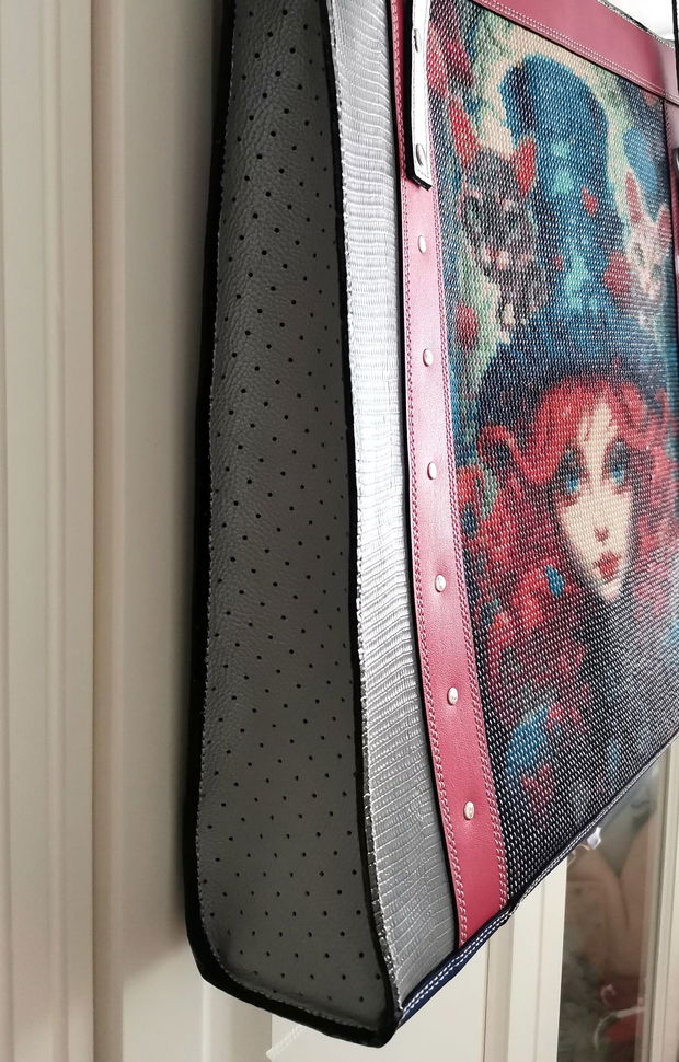 Geanta piele naturala*Tote bag*Diamond Painting*Girl in Wonderland