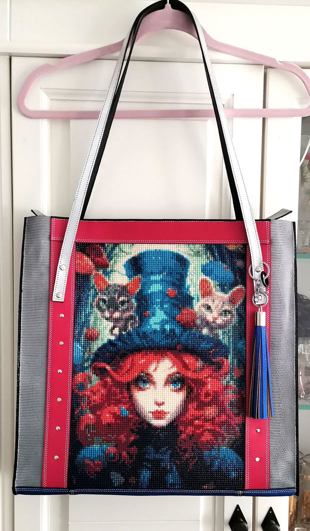 Geanta piele naturala*Tote bag*Diamond Painting*Girl in Wonderland
