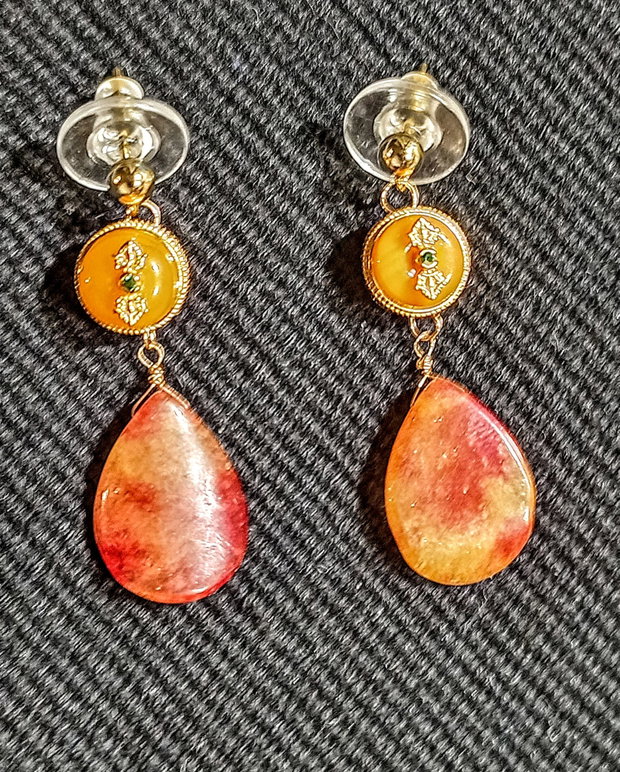 Cercei vermeil ambra chihlimbar jad brioleta conector tija argint boho chic trendy cadou - Transport gratuitt placat cu aur