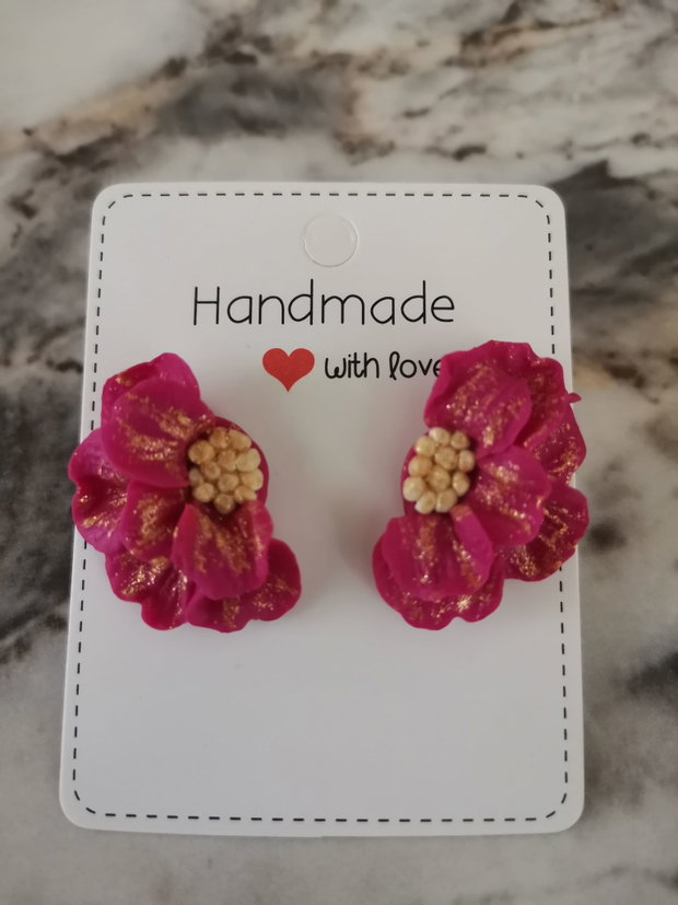 Cercei stud flower magenta