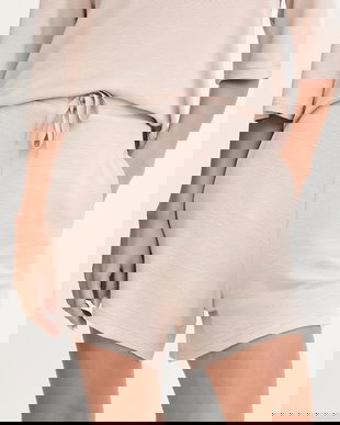 BOSS pantaloni scurți culoarea bej, uni, high waist, 50545617