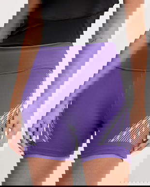 adidas by Stella McCartney pantaloni scurți de antrenament culoarea violet, cu imprimeu, high waist, JW2025