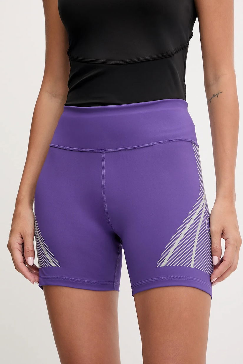 adidas by Stella McCartney pantaloni scurți de antrenament culoarea violet, cu imprimeu, high waist, JW2025