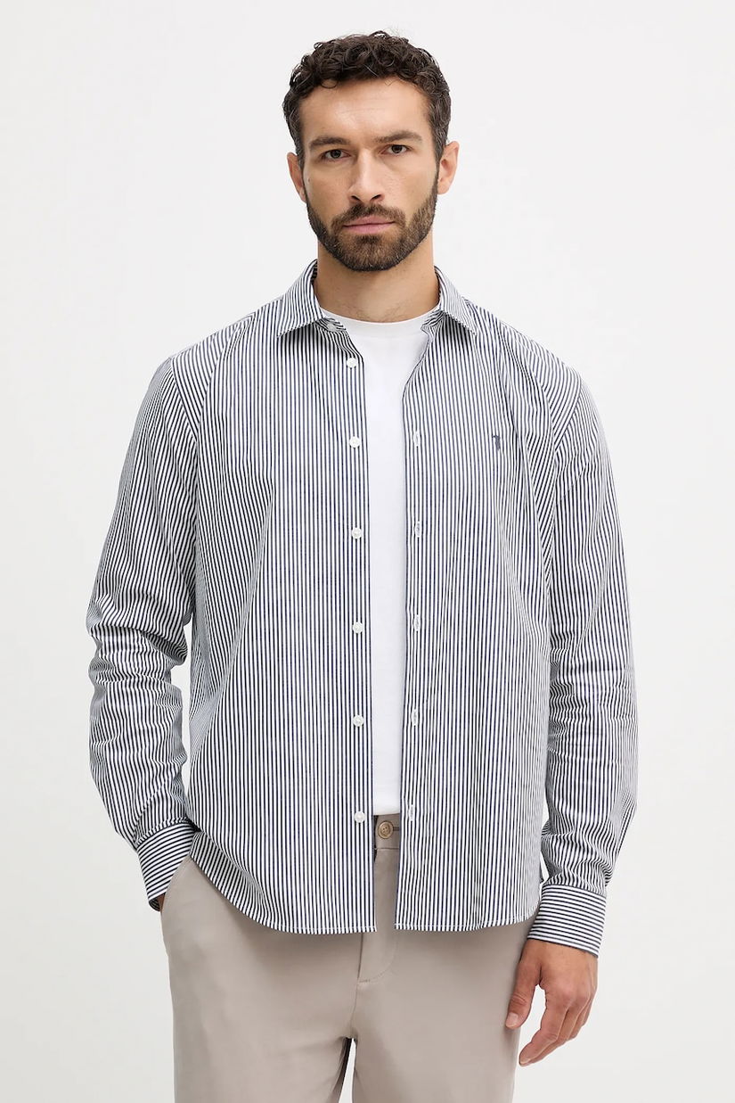 Trussardi cămașă din bumbac culoarea bleumarin, cu guler clasic, relaxed, 5007N000009N