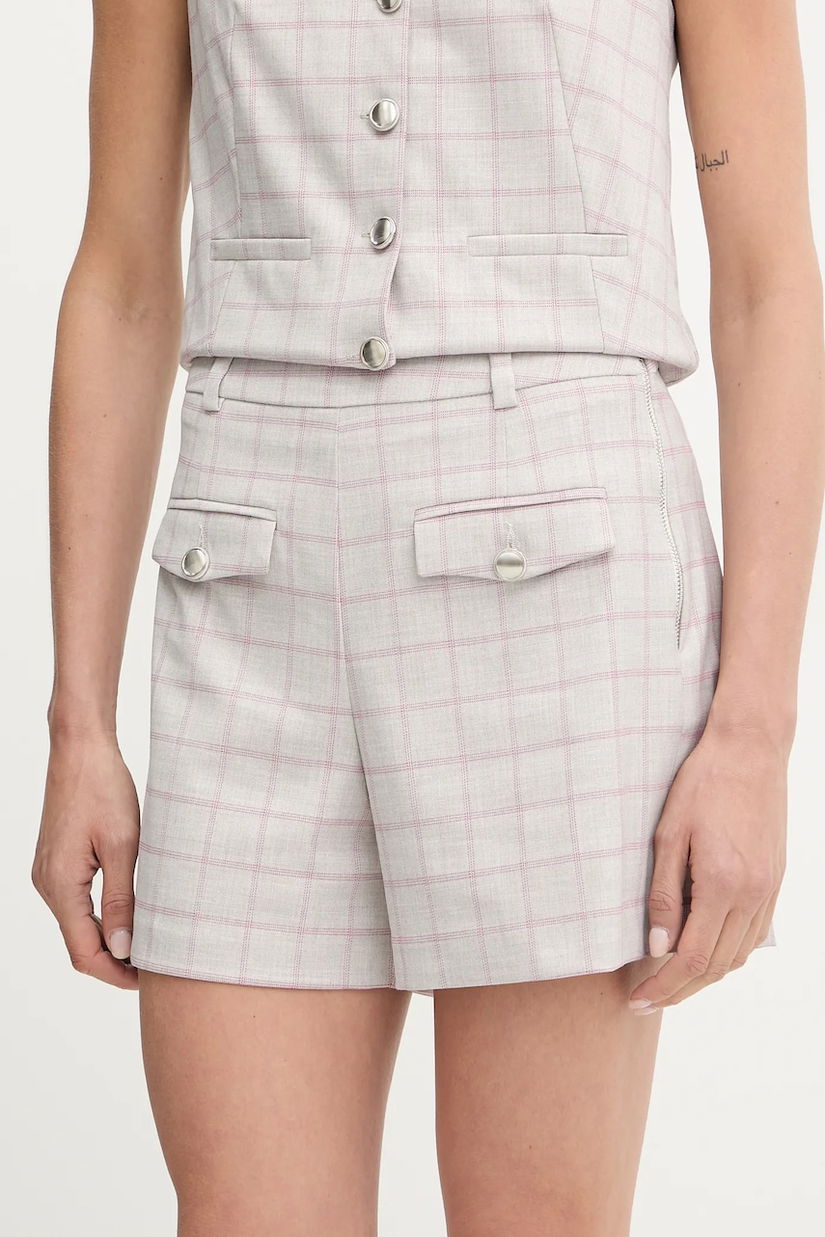 Morgan pantaloni scurți culoarea gri, cu imprimeu, high waist, SHOLO.F
