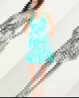 Morgan rochie din bumbac culoarea verde, mini, evazați, RAVEL.F