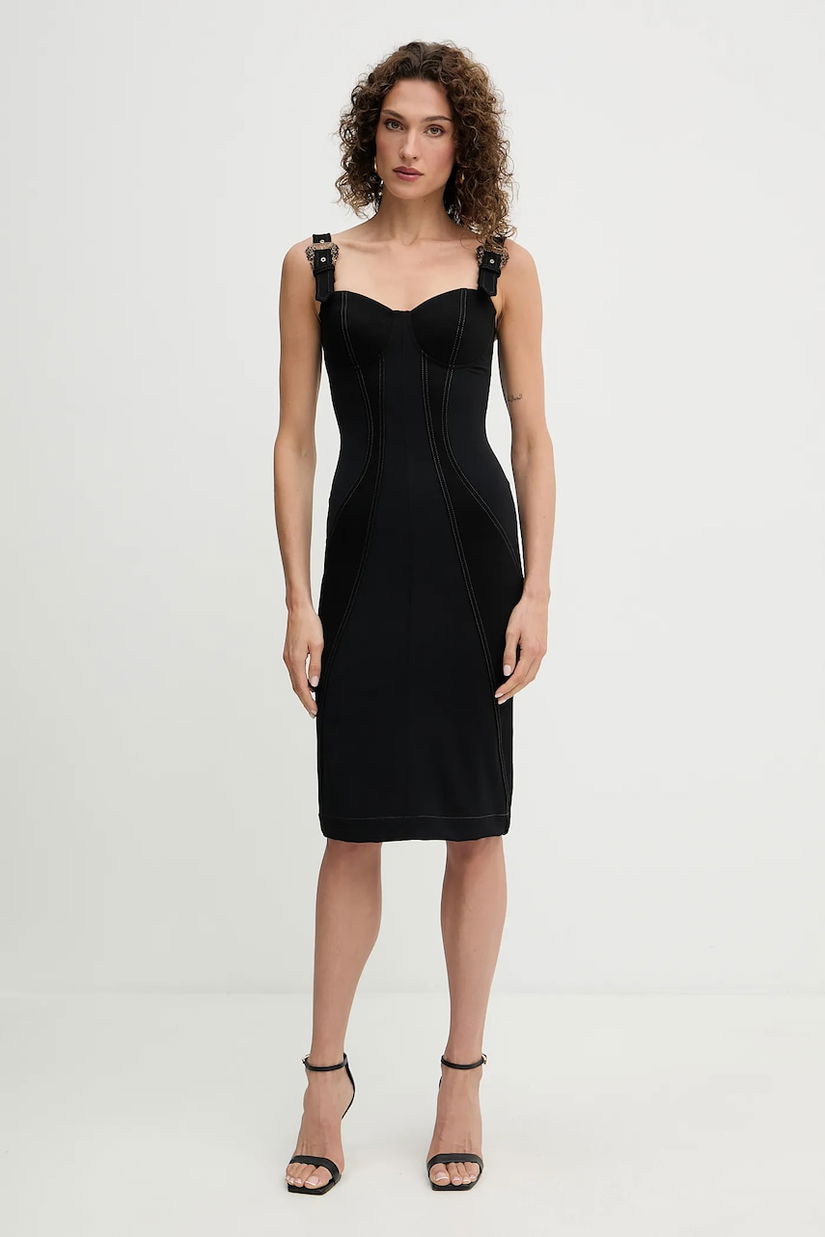 Versace Jeans Couture rochie culoarea negru, midi, mulată, 79HAO94M DT037