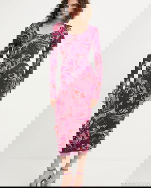 Versace Jeans Couture rochie culoarea bordo, midi, mulată, 79HAO920 JS500