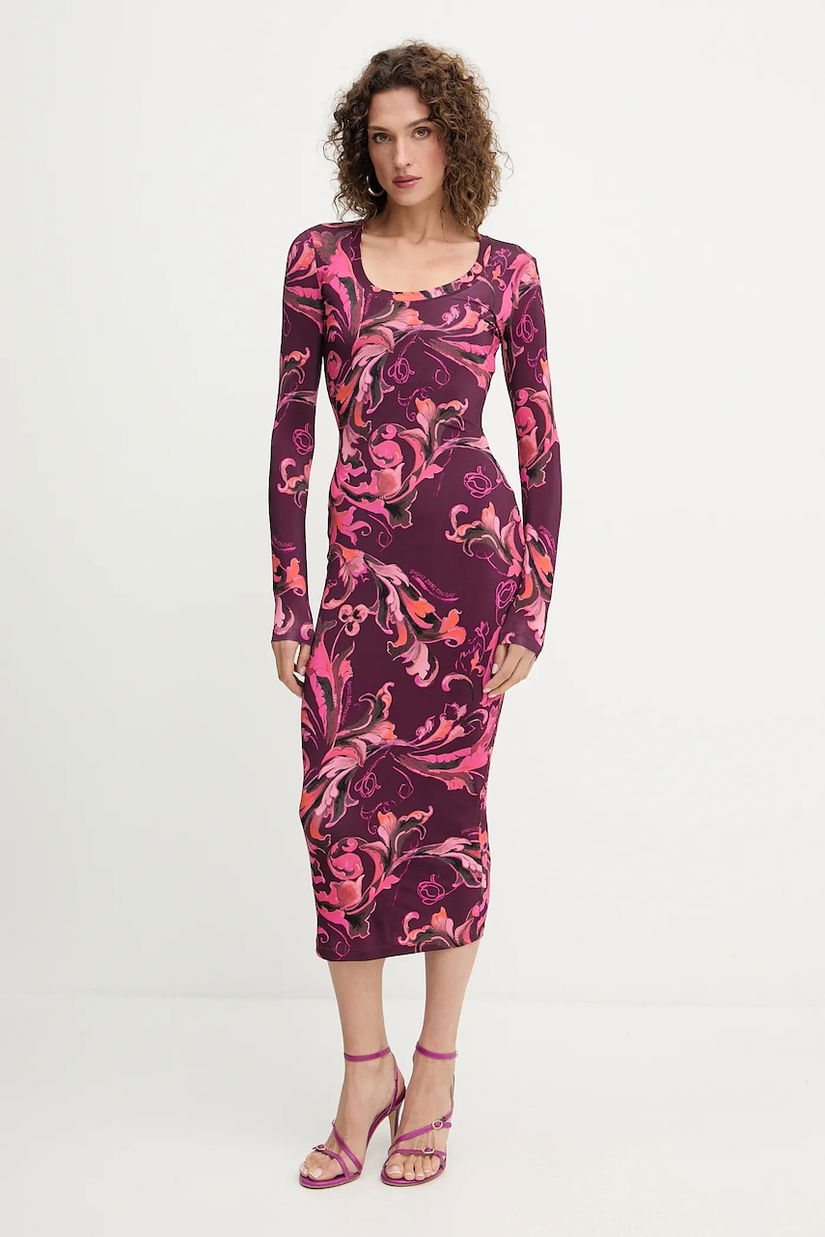 Versace Jeans Couture rochie culoarea bordo, midi, mulată, 79HAO920 JS500