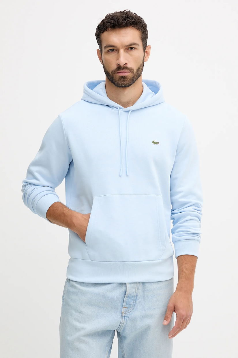 Lacoste bluză culoarea negru, cu glugă, uni, SH9623