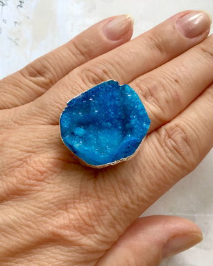 Inel Agata Druzy albastra & alama argintata