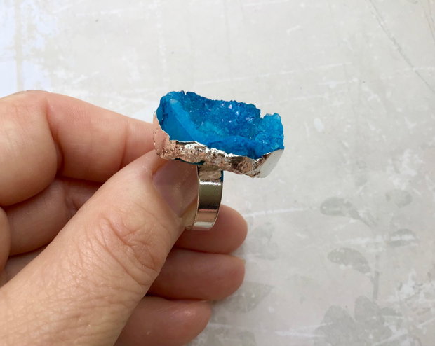 Inel Agata Druzy albastra & alama argintata