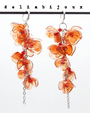 Cercei handmade din plastic reciclat  model floral, colorați (cod1266)