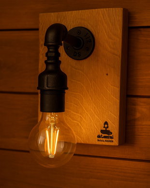 Aplică de perete din stejar masiv cu bec Edison  iluminat rustic industrial handmade