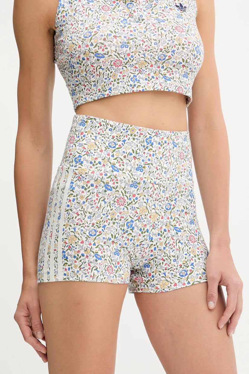 adidas Originals pantaloni scurți Liberty culoarea alb, cu imprimeu, high waist, JW5195