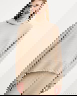 BOSS bluză culoarea bej, cu glugă, uni, 50553638