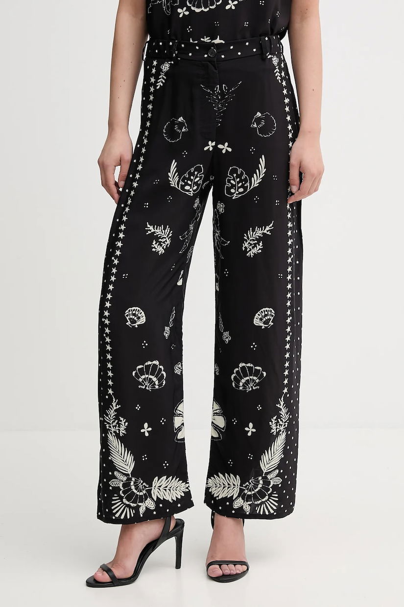 Sisley pantaloni culoarea negru, lat, high waist, 4YQZLF076