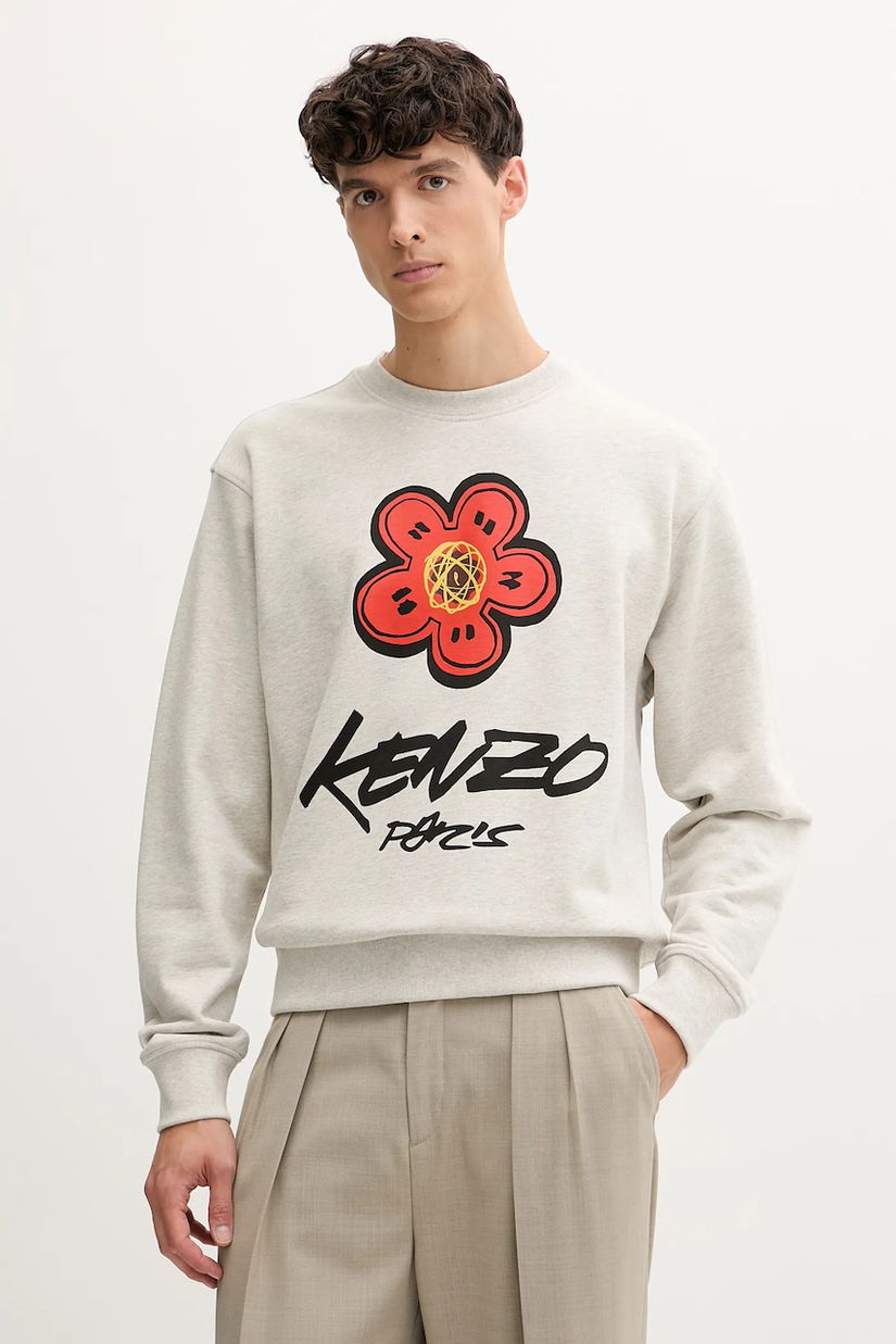 Kenzo hanorac de bumbac Kenzo x Futura culoarea gri, cu imprimeu, FF65SW2524MC