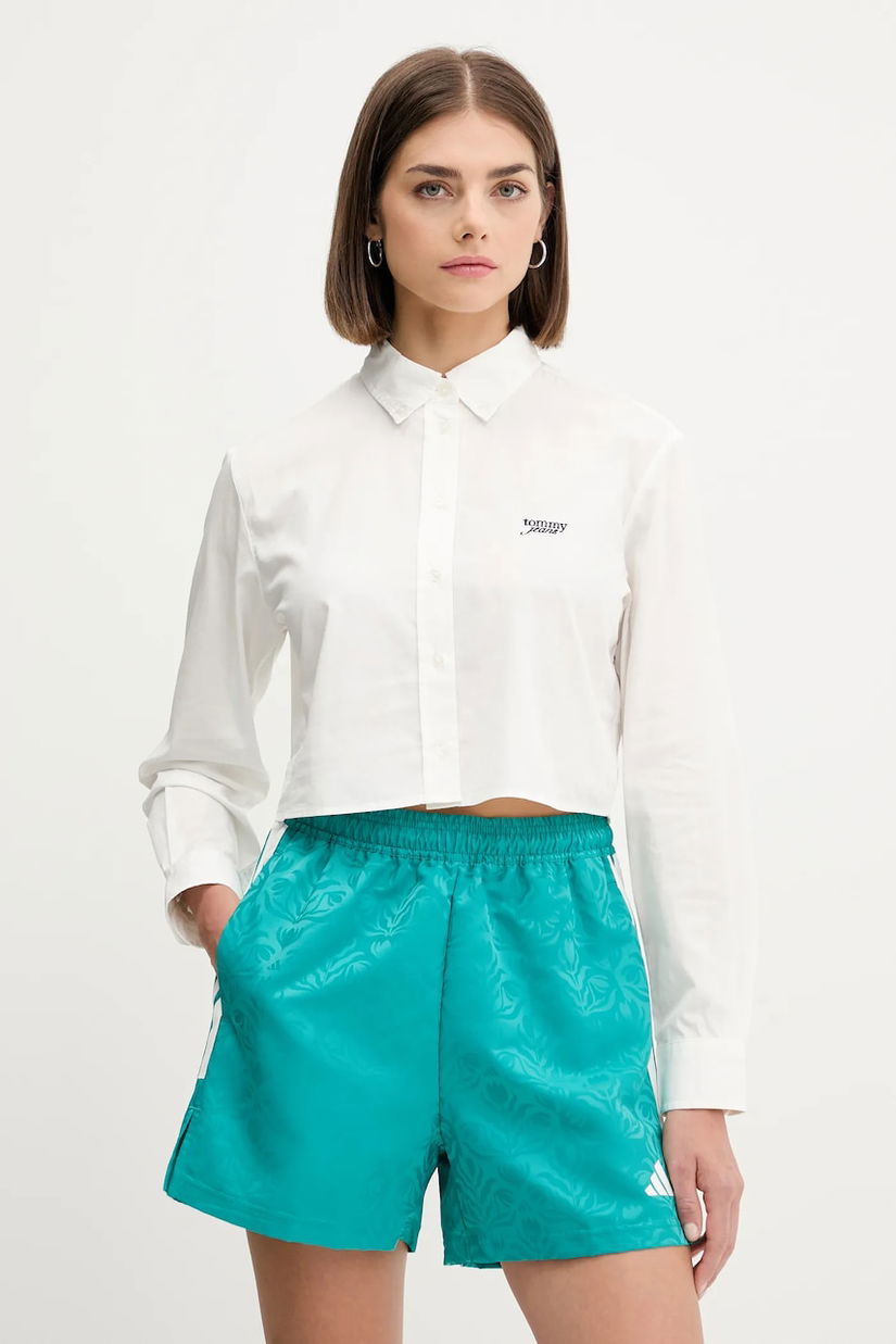 Tommy Jeans cămașă din bumbac culoarea alb, cu guler clasic, slim, DW0DW21400