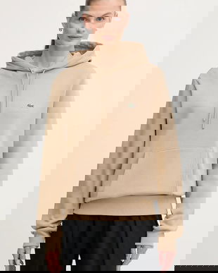 Lacoste bluză culoarea negru, cu glugă, uni, SH9623