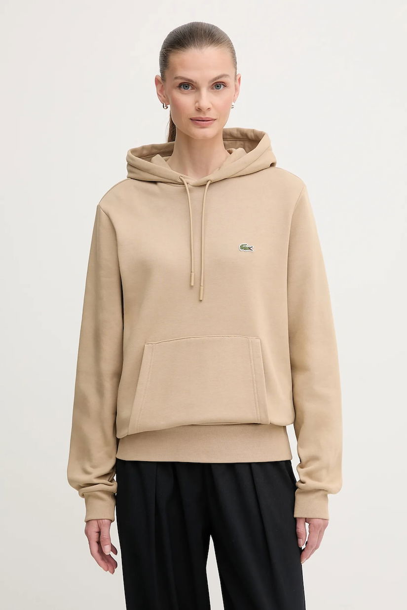Lacoste bluză culoarea negru, cu glugă, uni, SH9623