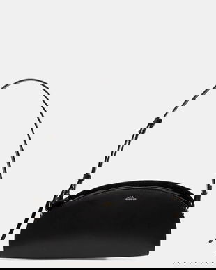 A.P.C. poșetă de piele sac demi-lune shoulder culoarea negru, PXCAX.F61997