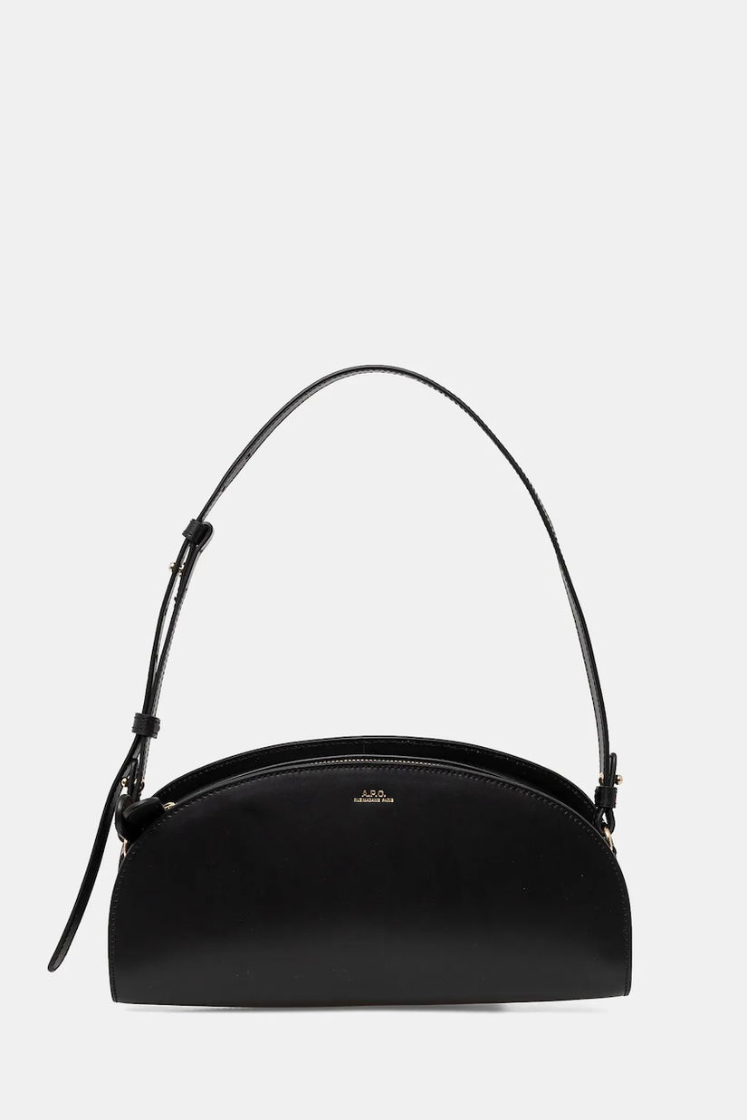 A.P.C. poșetă de piele sac demi-lune shoulder culoarea negru, PXCAX.F61997