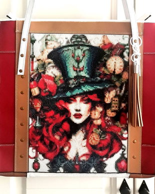 Geanta piele naturala*Tote bag*Diamond Painting*Girl in Wonderland
