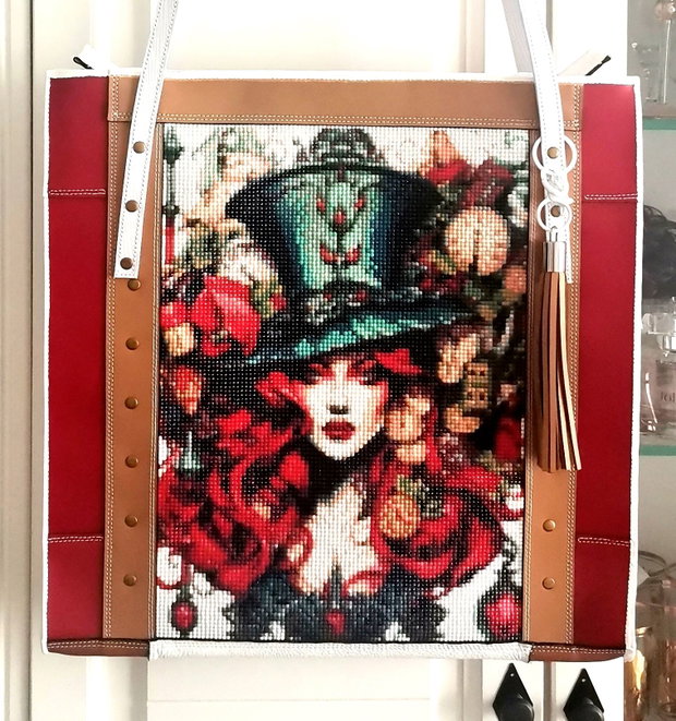 Geanta piele naturala*Tote bag*Diamond Painting*Girl in Wonderland