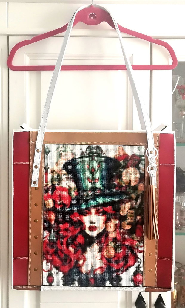 Geanta piele naturala*Tote bag*Diamond Painting*Girl in Wonderland