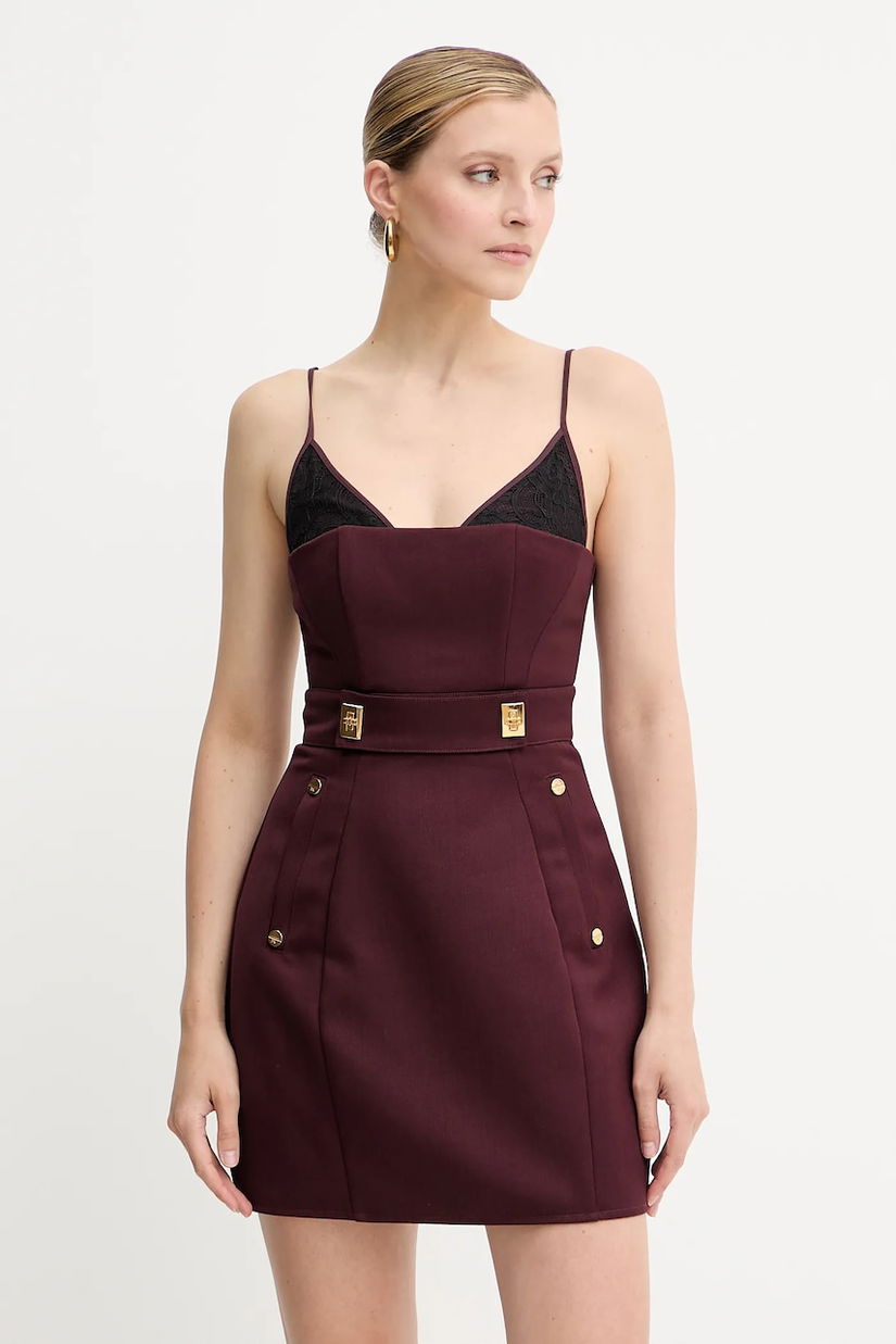 Elisabetta Franchi rochie din lână culoarea bordo, mini, mulata, AB82856E2