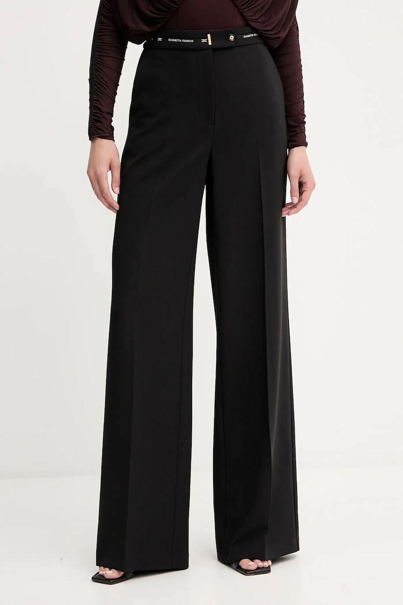 Elisabetta Franchi pantaloni culoarea negru, lat, high waist, PA10356E2