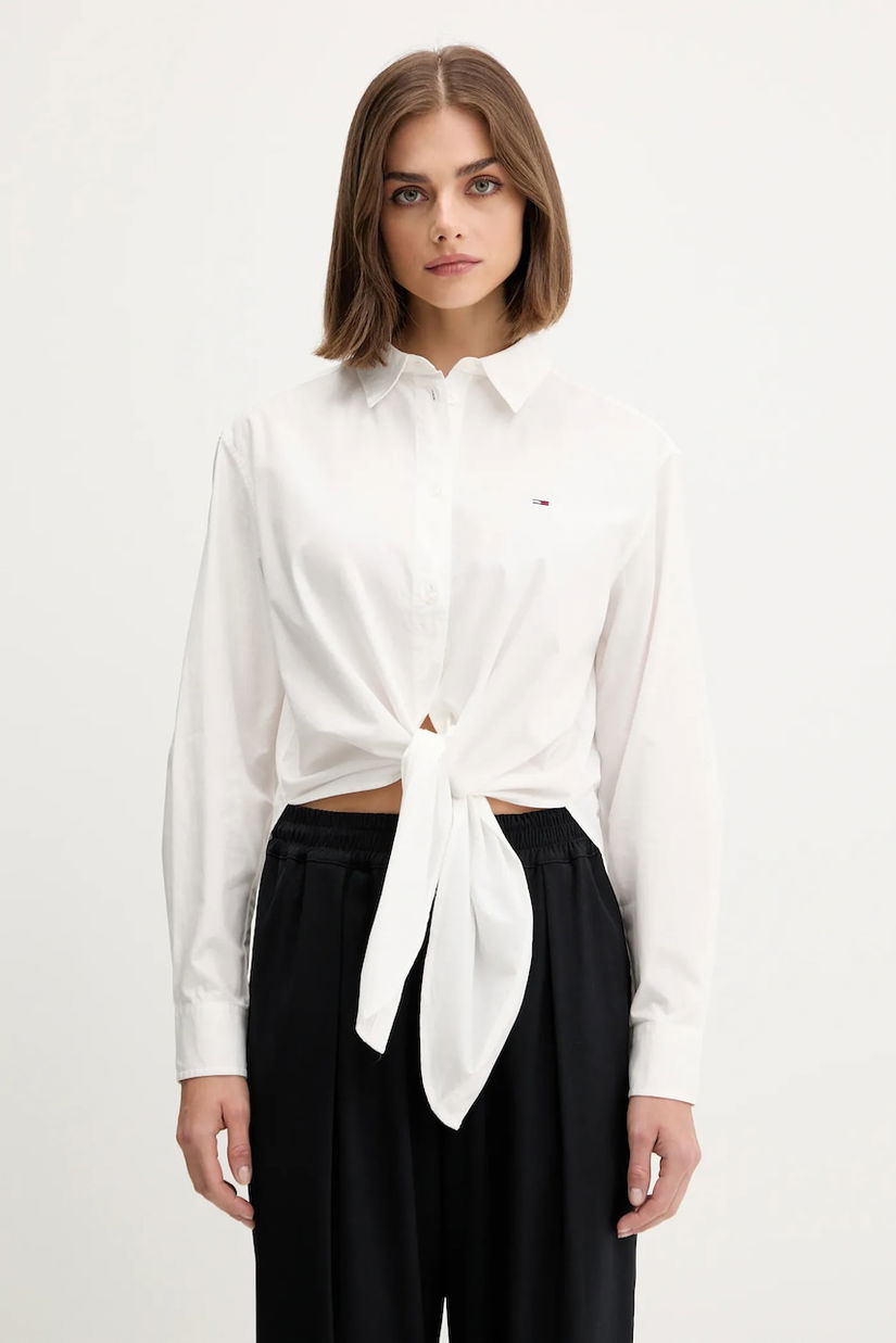 Tommy Jeans cămașă din bumbac culoarea alb, cu guler clasic, relaxed, DW0DW20990