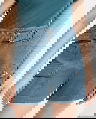 Morgan pantaloni scurți culoarea turcoaz, uni, high waist, SHITITO