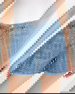 Morgan pantaloni scurți jeans cu imprimeu, high waist, SHEL