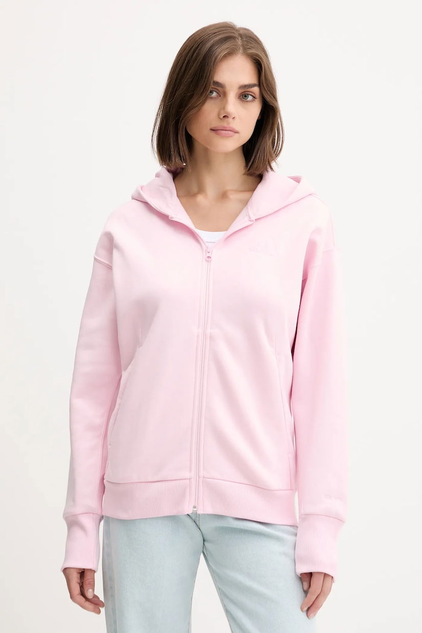 adidas bluză All SZN culoarea roz, cu glugă, cu imprimeu, JV7289