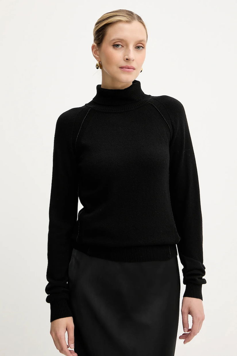 Silvian Heach pulover din amestec de lână SAM culoarea negru, cu guler, GPA25244LU