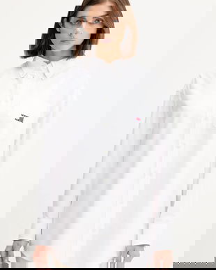 Tommy Jeans cămașă culoarea alb, cu guler clasic, relaxed, DW0DW20988