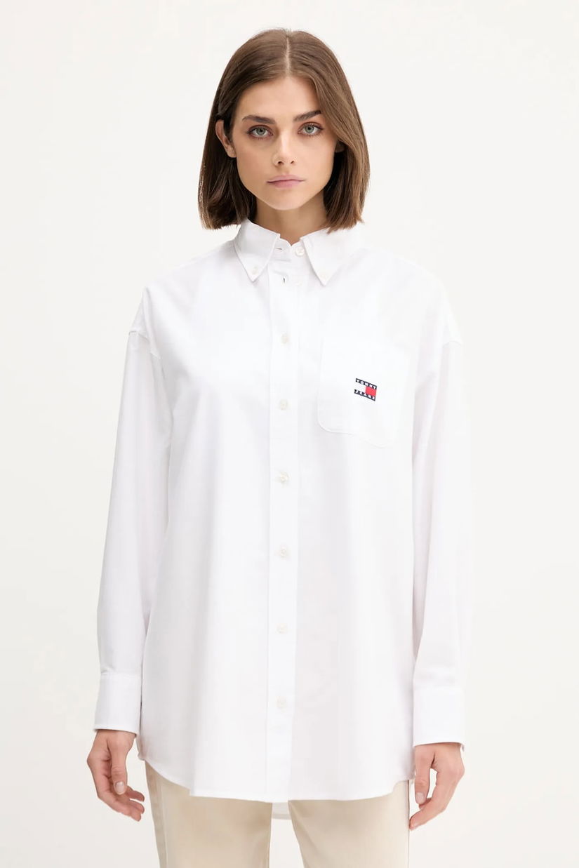 Tommy Jeans cămașă culoarea alb, cu guler clasic, relaxed, DW0DW20988